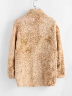 Tie Dye Fluffy Fuzzy Faux Fur Zip Teddy Jacket
