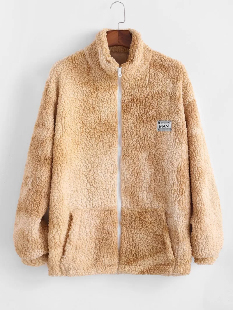 Tie Dye Fluffy Fuzzy Faux Fur Zip Teddy Jacket