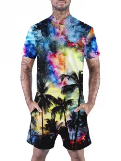 Tie Dye Galaxy Palm Tree Print Romper