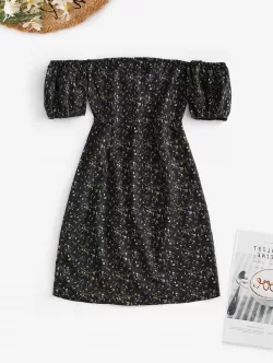 Ties Open Back Off Shoulder Ditsy Floral Dress