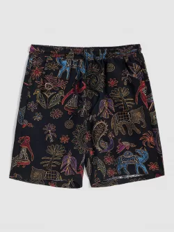 Tribal Print Bermuda Drawstring Shorts
