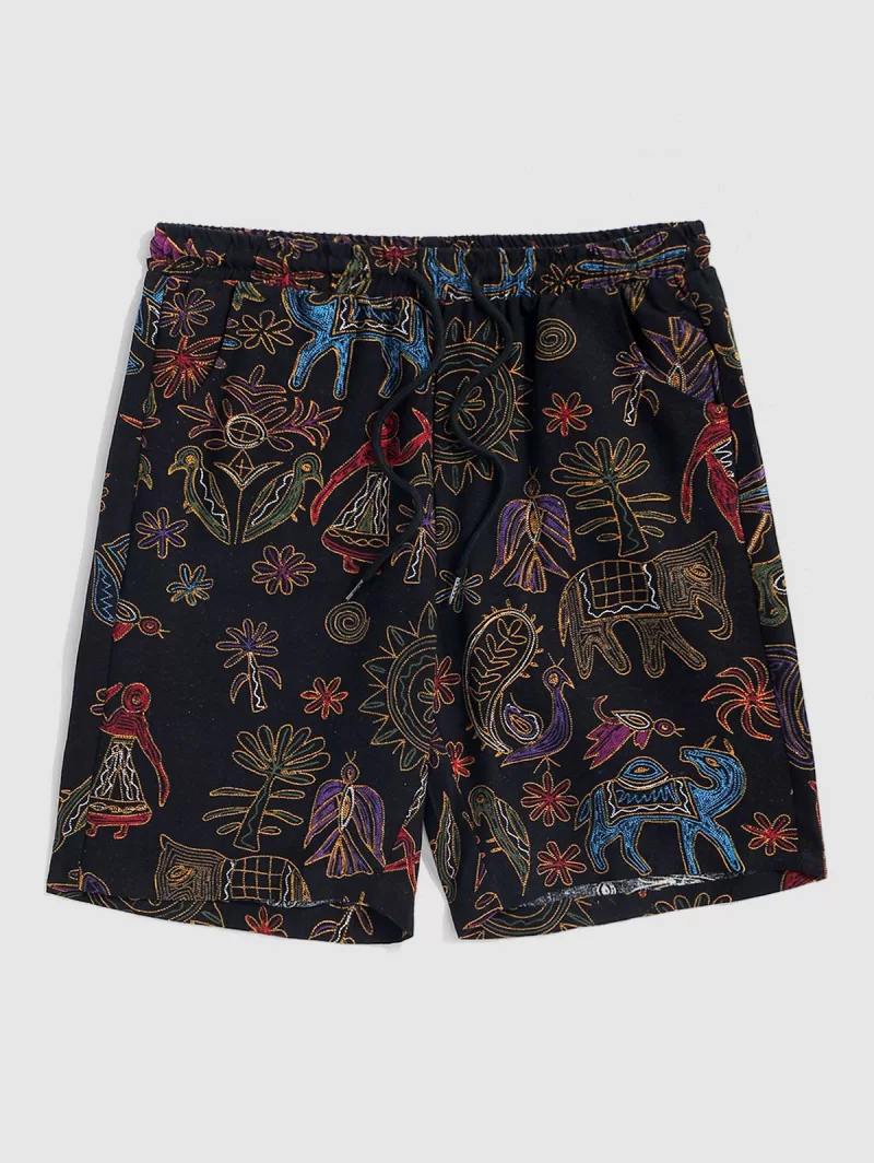 Tribal Print Bermuda Drawstring Shorts