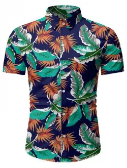 Tropical Leaf Pattern Beach Shirt