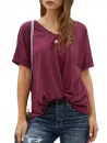 Twisted Hem Rolled Cuff V Neck T-shirt