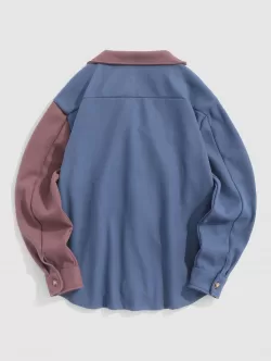Two Tone Double Pockets Wool Blend Shacket