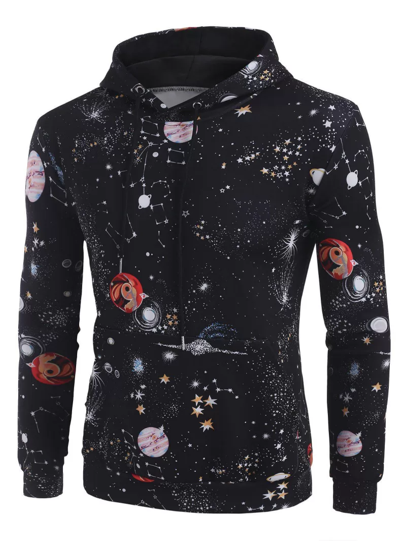 Universe Space Planet Print Casual Hoodie