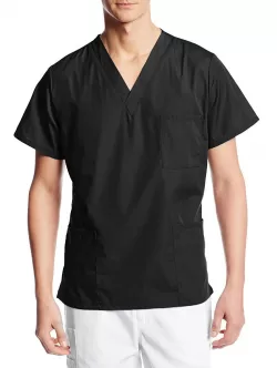 V Neck Pockets Short Sleeve Scrub Shirt