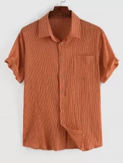 Vertical Stripe Print Pocket Short Sleeve Shirt