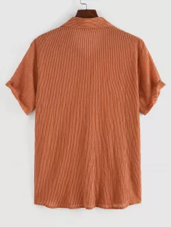Vertical Stripe Print Pocket Short Sleeve Shirt