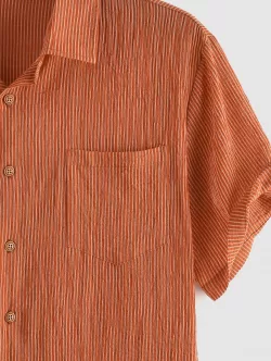 Vertical Stripe Print Pocket Short Sleeve Shirt