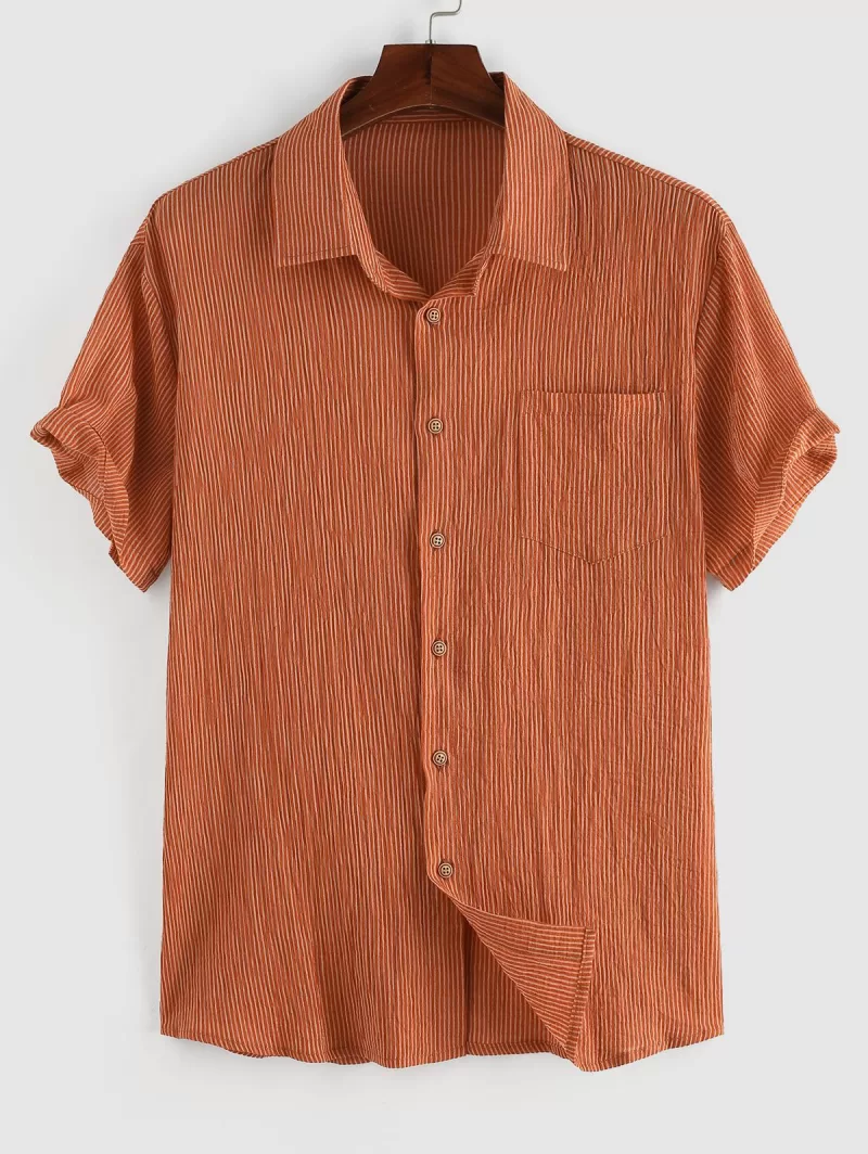 Vertical Stripe Print Pocket Short Sleeve Shirt
