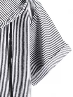Vertical Stripe Print Short Sleeve Hooded Shirt