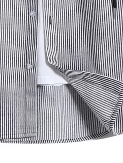 Vertical Stripe Print Short Sleeve Hooded Shirt