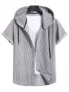 Vertical Stripe Print Short Sleeve Hooded Shirt