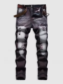 Vintage Ripped Button Zipper Fly Pockets Jeans