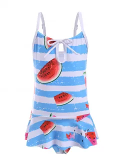 Watermelon Striped Peplum Girls One-piece Swimsuit