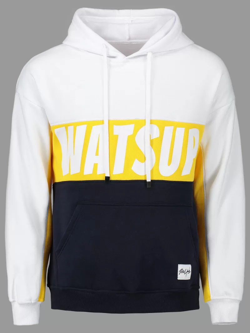 Watsup Printed Color Block Kangaroo Pocket Hoodie