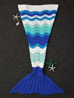 Wave Stripe Design Knitting Kid's Fish Tail Shape Blanket