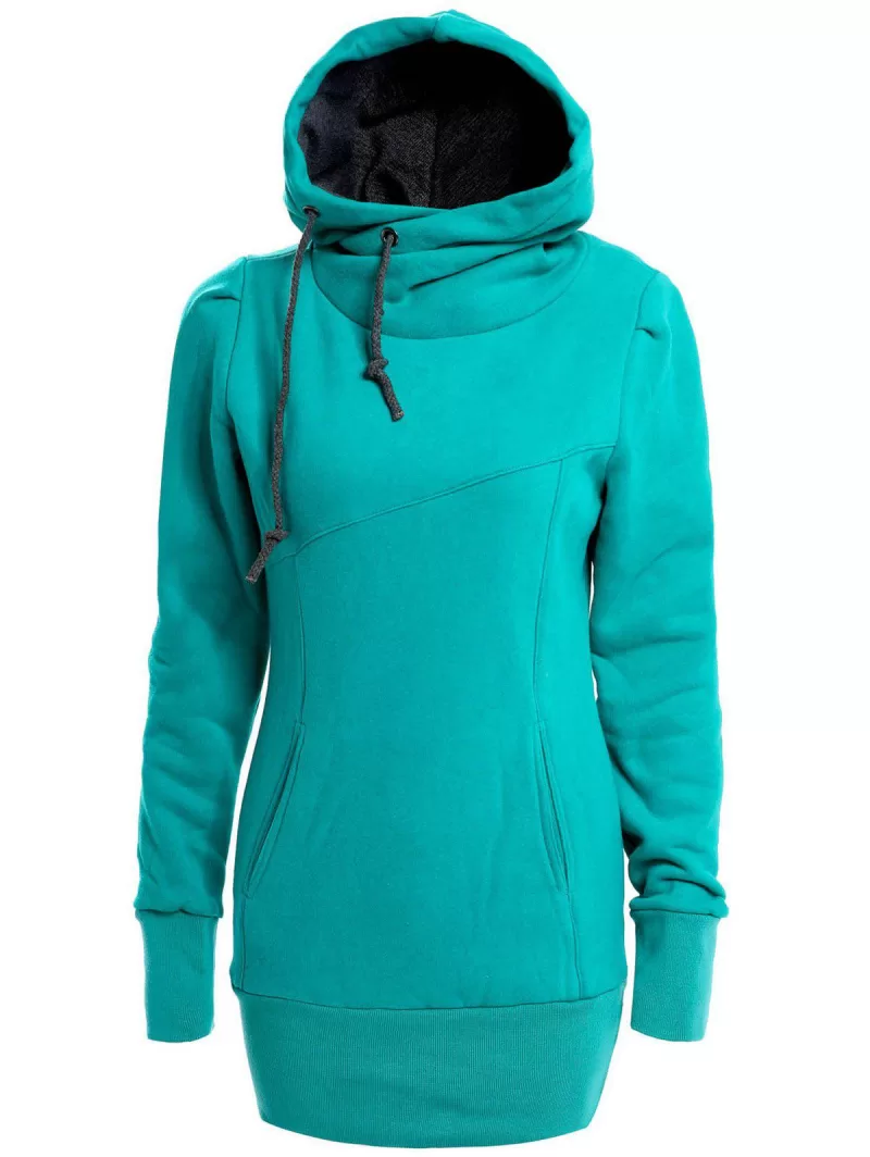 Women's Cotton Solid Color Draw String Pockets Beam Waist Korean Style Stylish Hoodie