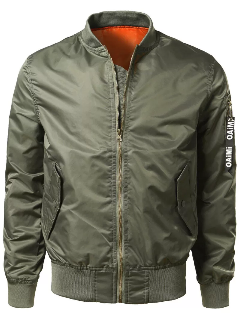 Zip Up Bomber Jacket With Flap Pocket