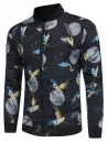 Zip Up Crane Print Baseball Jacket