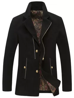 Zipper Design Single Breasted Woolen Coat