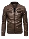 Zipper Detail Faux Leather Fleece Jacket