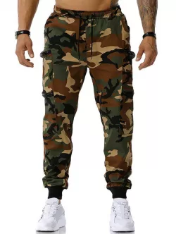 Zipper Pockets Camouflage Print Cargo Pants